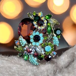 Multicolor Floral Rhinestone Brooch